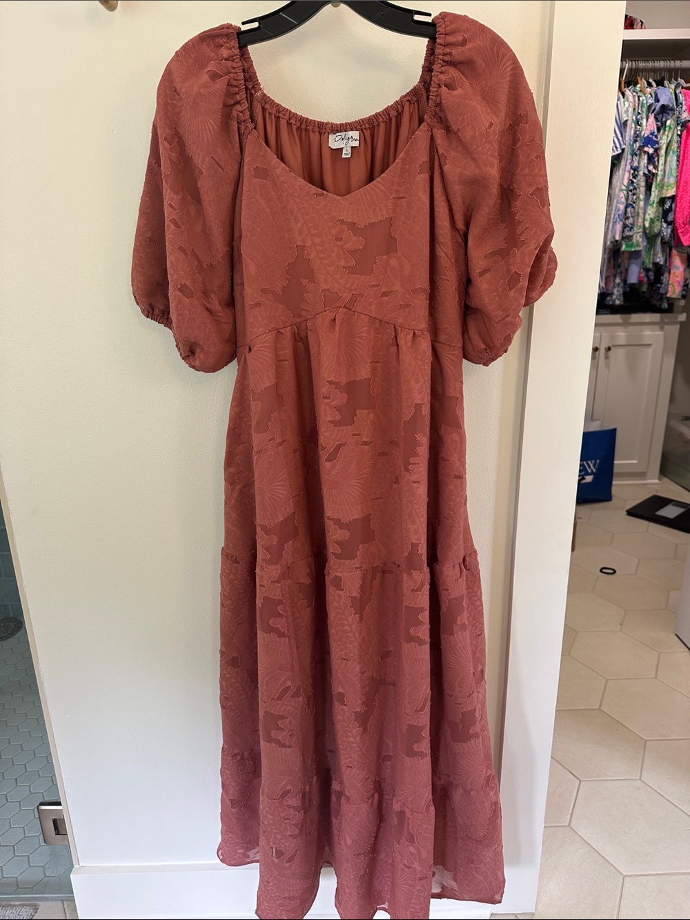 Pink Blush maternity mauve Puff-Sleeve Maxi Dress large